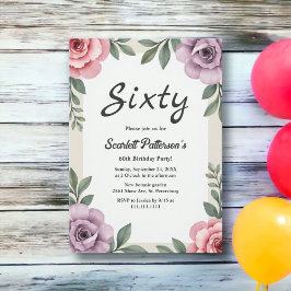 Elegant Botaniskt vattenfärgad Blommigt 60:e födel Inbjudningar
