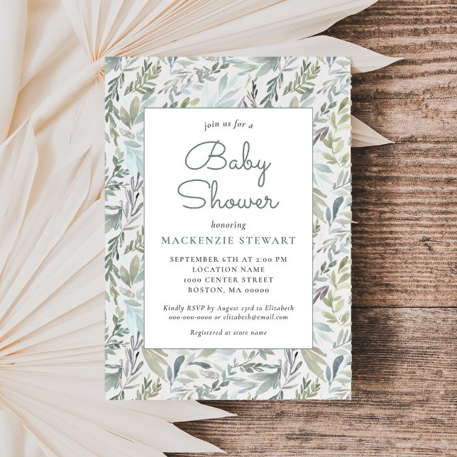 Elegant Botaniskt vattenfärgsbabyskor Inbjudningar (Skapare uppladdad)