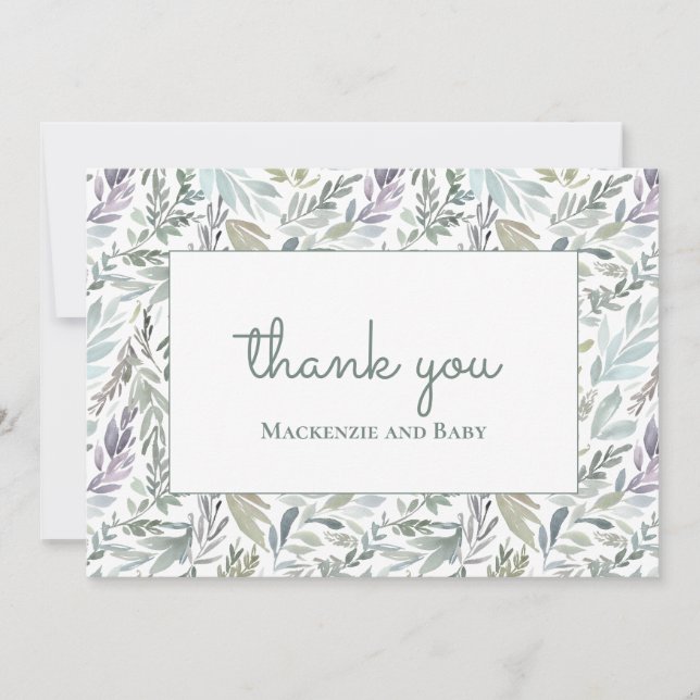 Elegant Botaniskt vattenfärgsbabyskor Tack Kort (Framsida)
