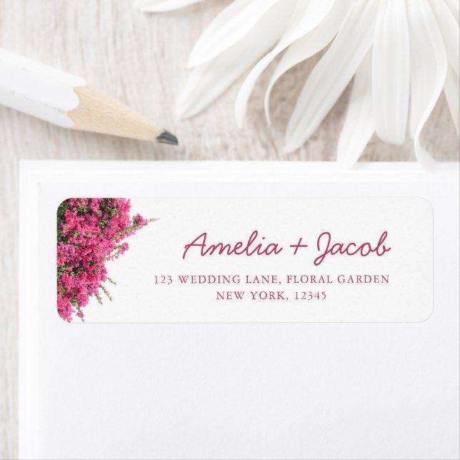 Elegant Bougainvillea Bröllop Returadress Etikett (Insitu)