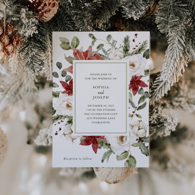 Elegant Bouquet | Jul Helgdag Bröllop Inbjudningar (An elegant and modern Christmas holiday wedding invitation that still has a traditional classic look)