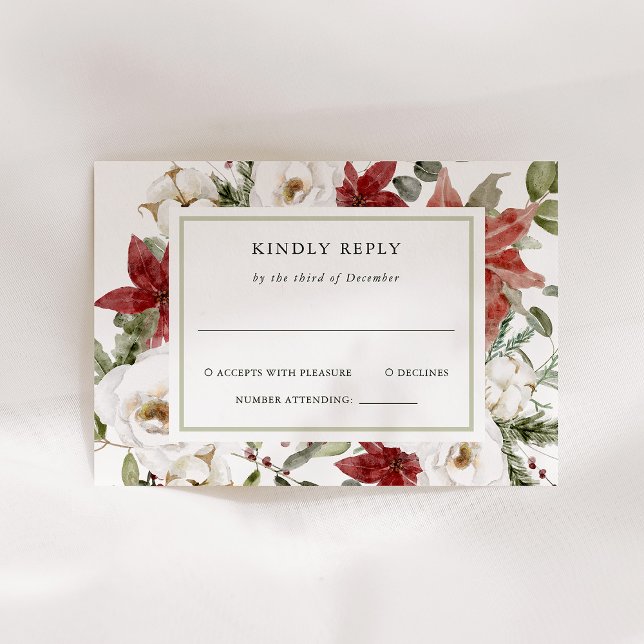 Elegant Bouquet | Jul Helgdag Bröllop OSA Kort (An elegant and classic Christmas holiday wedding response card)