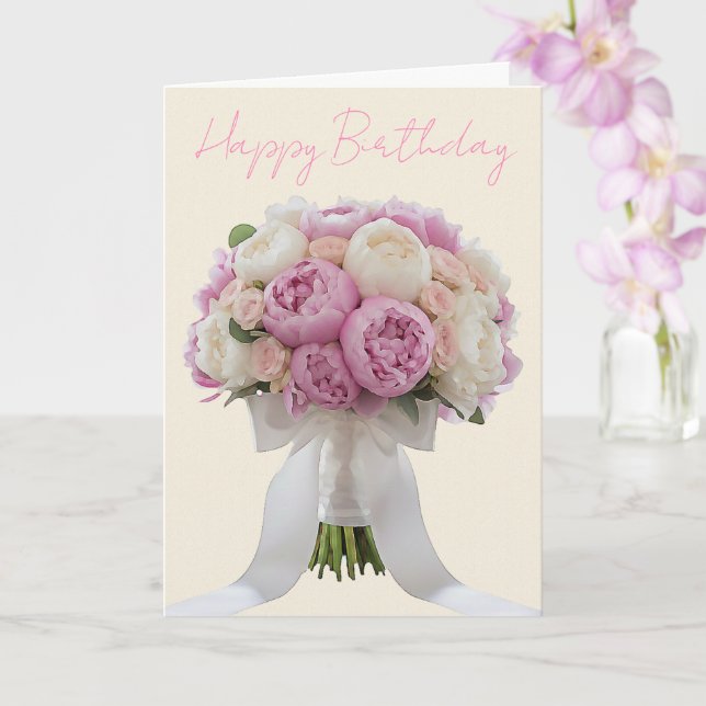 Elegant Bouquet of Peonies Custom Text Birthday  Kort (Orkide)