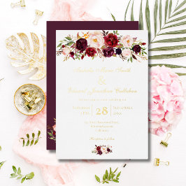 Elegant Bourgogne & Blush Rosbukett Guld