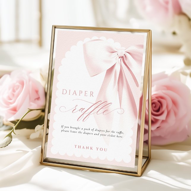 Elegant Bow Baby Shower Diaper Raffle Table Sign Poster (Skapare uppladdad)