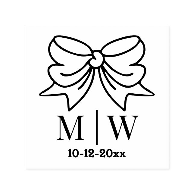 Elegant Bow Båge Band #4 Brudpar Initialer Datum Självfärgande Stämpel (Design)