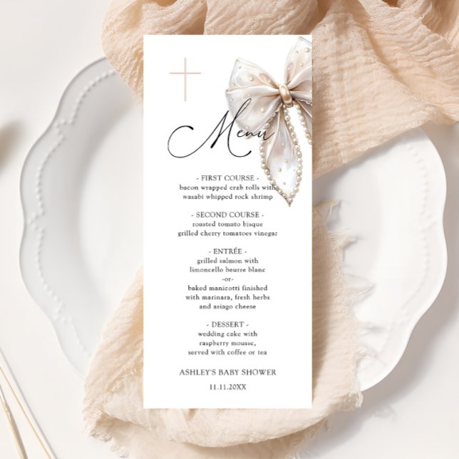 Elegant Bow Baptism Baby Shower Menu Meny (Skapare uppladdad)