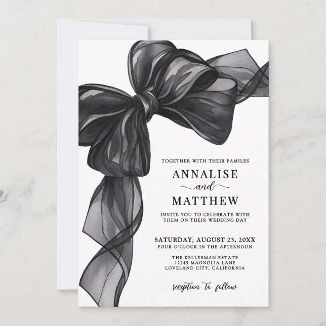 Elegant Bow Black And White Wedding Inbjudningar (Framsida)