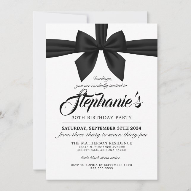 Elegant Bow Black Tiffany Birthday-inbjudan Inbjudningar (Framsida)