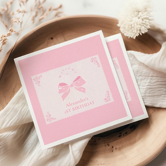 Elegant Bow Blommigt Finare ONE Girl 1st Birday Pappersservett (Skapare uppladdad)