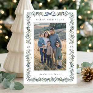Elegant Bow Botanical Ram Christmas Multi Foto Julkort