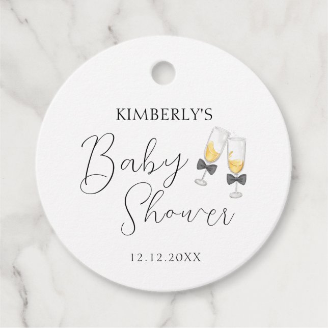 Elegant Bow Champagne Sip & See Baby Shower Gåvor Etiketter (Framsida)