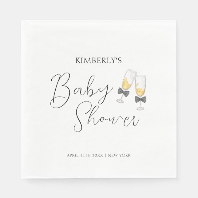 Elegant Bow Champagne Sip & See Baby Shower Pappersservett (Framsidan)