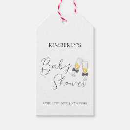 Elegant Bow Champagne Sip & See Baby Shower Presentetikett