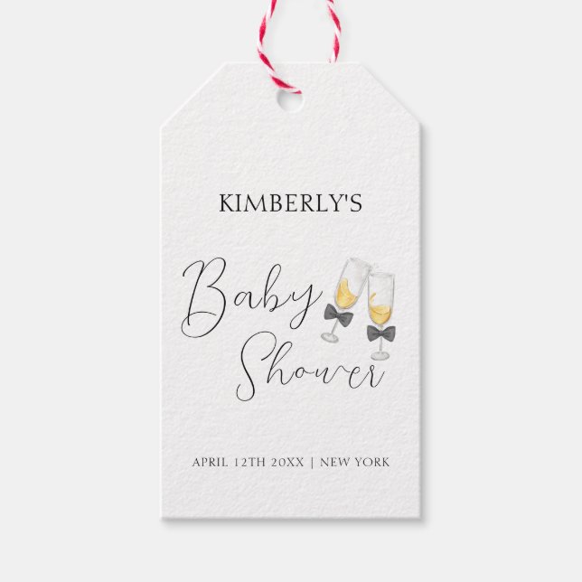 Elegant Bow Champagne Sip & See Baby Shower Presentetikett (Framsidan)