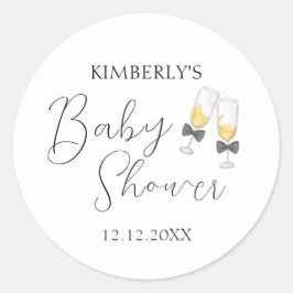 Elegant Bow Champagne Sip & See Baby Shower Runt Klistermärke