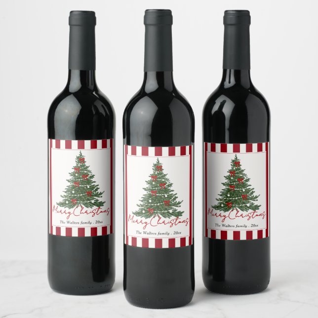 Elegant Bow Christmas Tree Party Wine Label Vinflaska Etikett (Flaskor)
