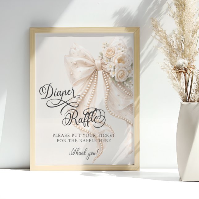 Elegant Bow Floral Baby Shower Diaper Raffle Poster (Skapare uppladdad)