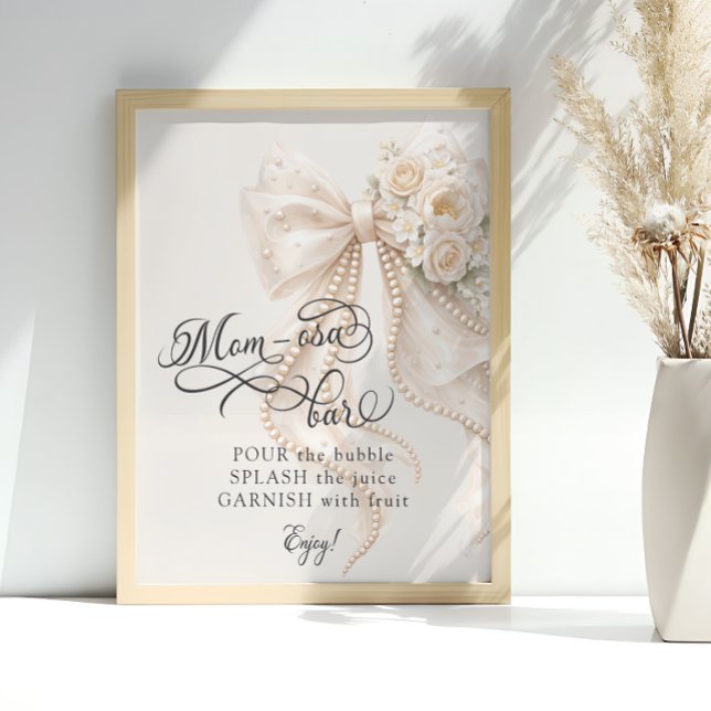 Elegant Bow Floral Baby Shower Mom-osa Bar Poster (Skapare uppladdad)