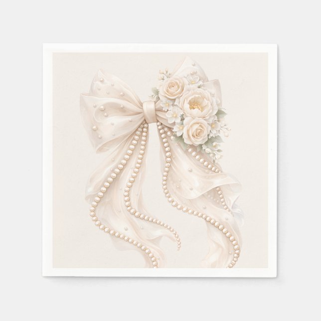 Elegant Bow Floral Baby Shower Pappersservett (Framsidan)