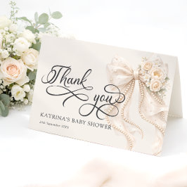 Elegant Bow Floral Baby Shower Thank You Card Tack Kort