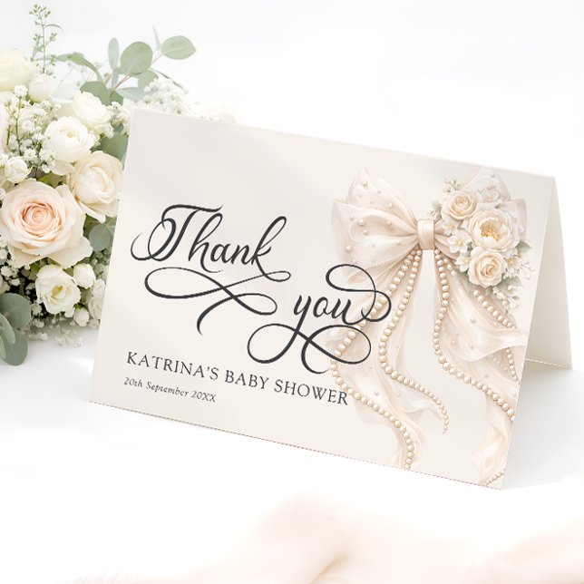 Elegant Bow Floral Baby Shower Thank You Card Tack Kort (Skapare uppladdad)