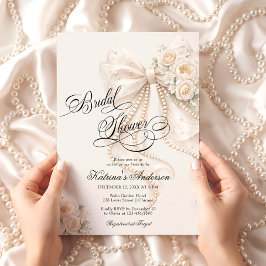 Elegant Bow Floral Neutral Bridal Shower  Inbjudningar