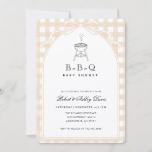 Elegant Bow Gingham Baby Q Baby Shower Inbjudningar
