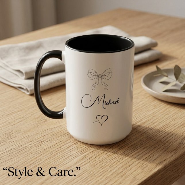 Elegant Bow & Heart Personlig Design Mugg (Elegant Bow & Heart Personalized Design Mug)