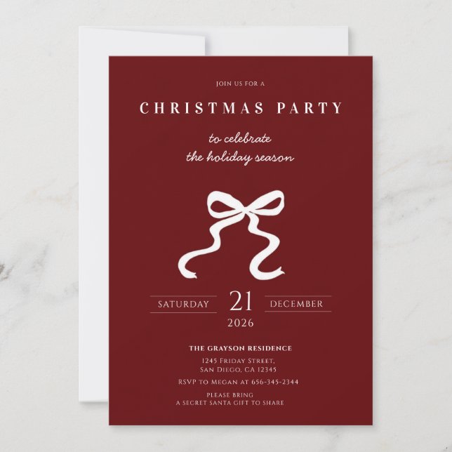 Elegant Bow Julfest Invitation Inbjudningar (Framsida)