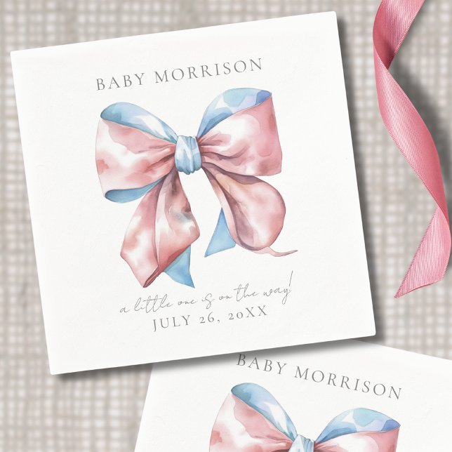 Elegant Bow Könsbestämning Pappersservett (Elegant Pink And Blue Bow Gender Reveal Napkins)
