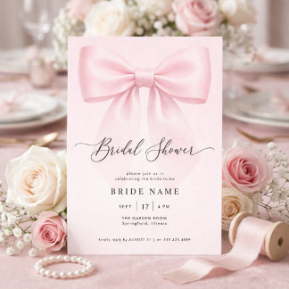 Elegant Bow Modern Script Stripe Bridal Shower Inbjudningar
