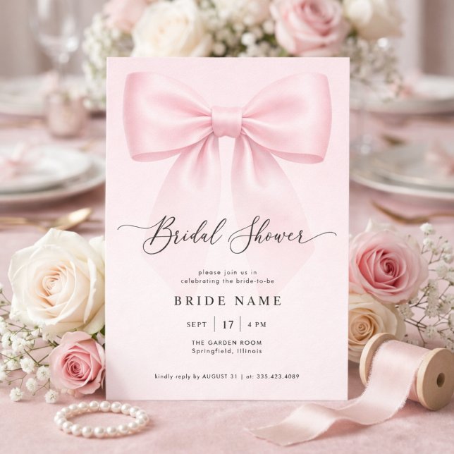 Elegant Bow Modern Script Stripe Bridal Shower Inbjudningar (Skapare uppladdad)