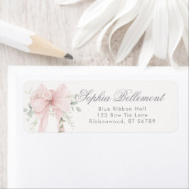 Elegant Bow Neutral Baby Shower Returadress Etikett