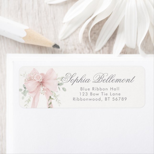 Elegant Bow Neutral Baby Shower Returadress Etikett (Insitu)
