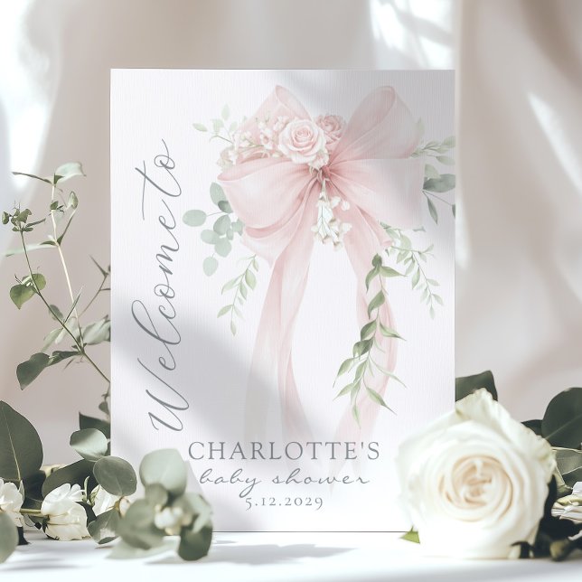 Elegant Bow Neutral Baby Shower Welcome Poster (Skapare uppladdad)