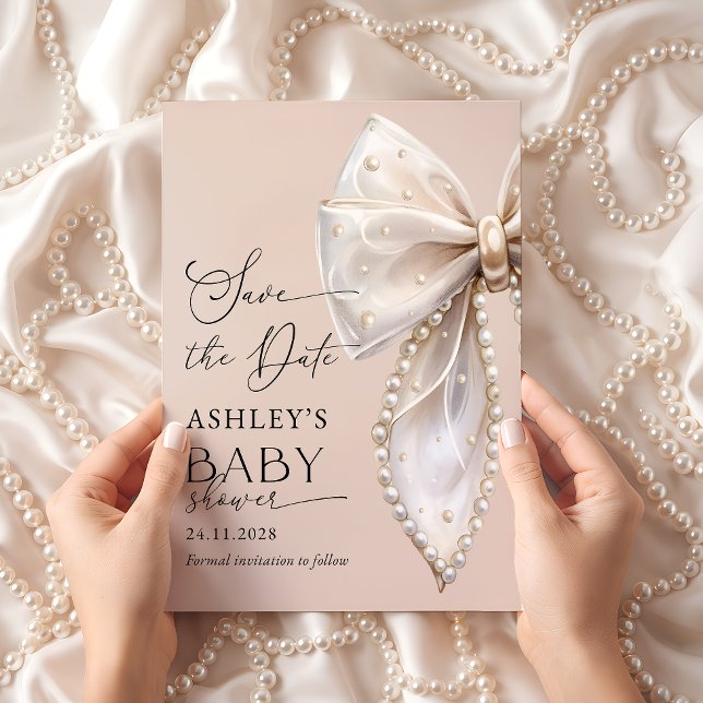 Elegant Bow Pink Save the date Baby Shower Inbjudningar (Skapare uppladdad)