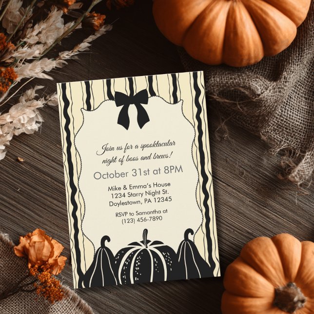 Elegant Bow Pumpkins och Rand Chic Halloween Inbjudningar (Skapare uppladdad)
