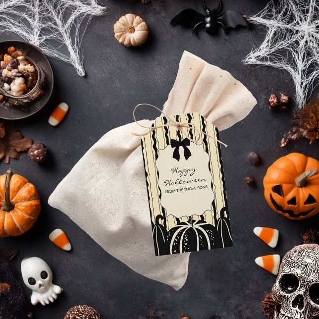 Elegant Bow Pumpkins och Rand Chic Halloween Presentetikett (Skapare uppladdad)