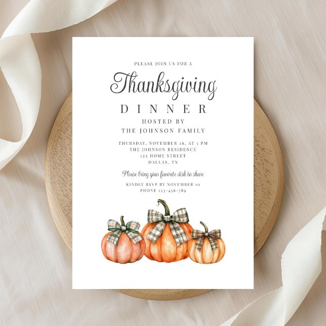 Elegant Bow Pumpkins Thanksgiving Inbjudningar (Elegant Bow Pumpkins Thanksgiving Invitation)
