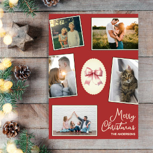 Elegant Bow Red jul Photo Collage Card Julkort
