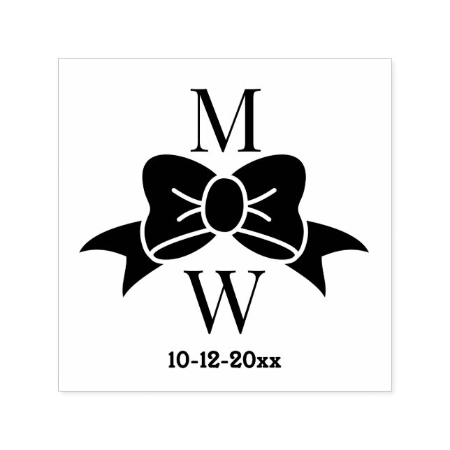 Elegant Bow Ribbon #3V Brudpar Initialer Dt Självfärgande Stämpel (Design)
