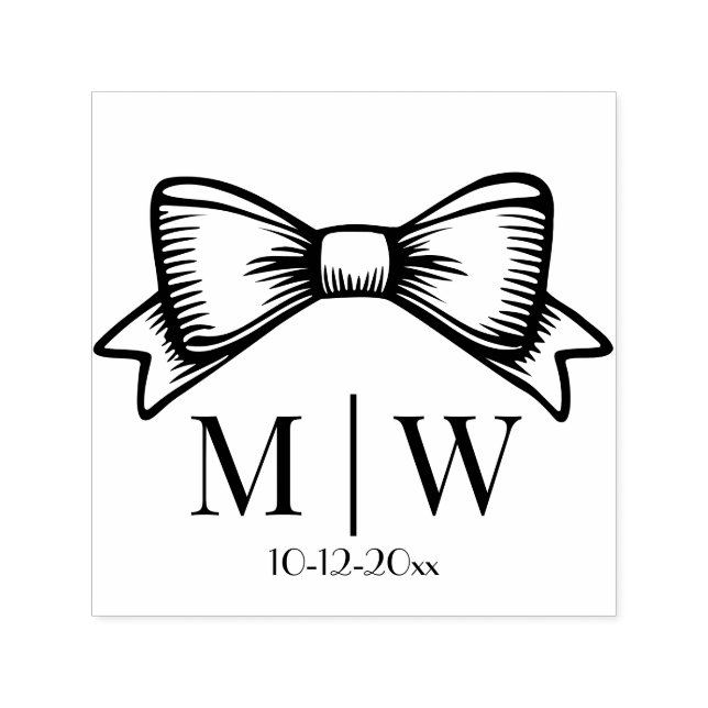 Elegant Bow Ribbon #6 Brudpar Initialer Datum Självfärgande Stämpel (Design)