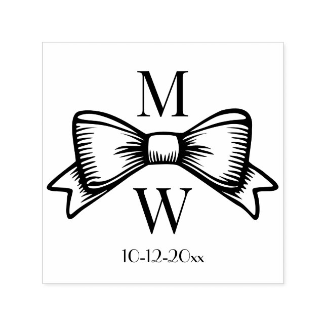 Elegant Bow Ribbon #6V Brudpar Initialer Dt Självfärgande Stämpel (Design)