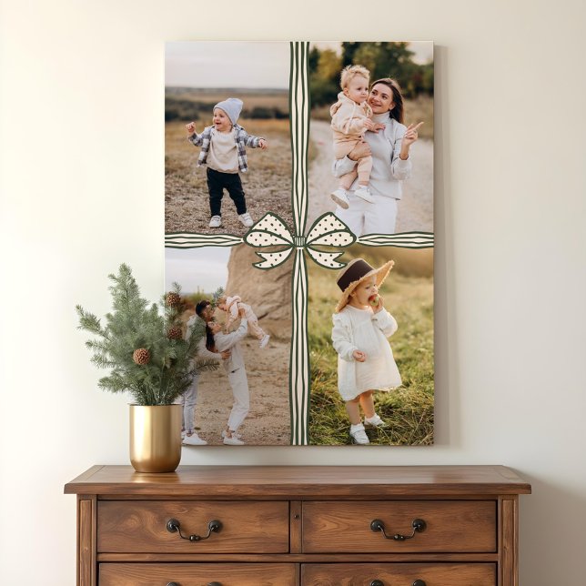 Elegant Bow & Ribbon Present Family Photo Collage Canvastryck (Elegant Bow & Ribbon Present Family Photo Collage Canvas Print)