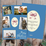 Elegant Bow Steel Blue-julfoto Collage Julkort<br><div class="desc">Utformningen har en anpassade för dina familjefotografier,  som markeras med en illustration av den mittersta flugan. Stålblått med vintage krämen lägger till en tidslingslös beröring som skapar perfekten för att skicka varmt helgdag till familj och vänner. Anpassa till din familj namn och hälsning för en minnesvärd julhelg.</div>