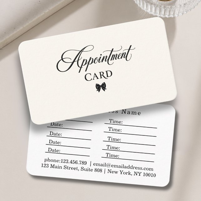 Elegant Bow Svart Beige Salon Tidsbeställning Kort (Elegant Bow Black Beige Salon Appointment Card)
