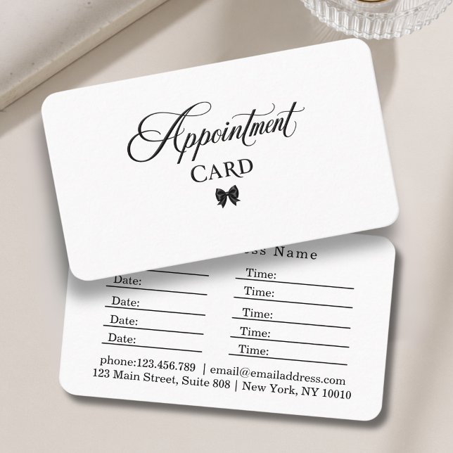 Elegant Bow Svart Vitt Salong Tidsbeställning Kort (Elegant Bow Black White Salon Appointment Card)