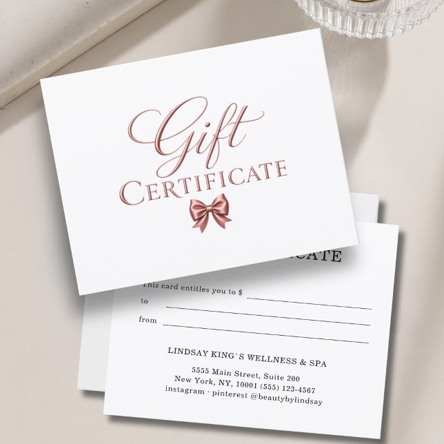 Elegant  Bow Vit Roséguld Presentkort (Elegant Bow White Rosegold Gift Certificate)