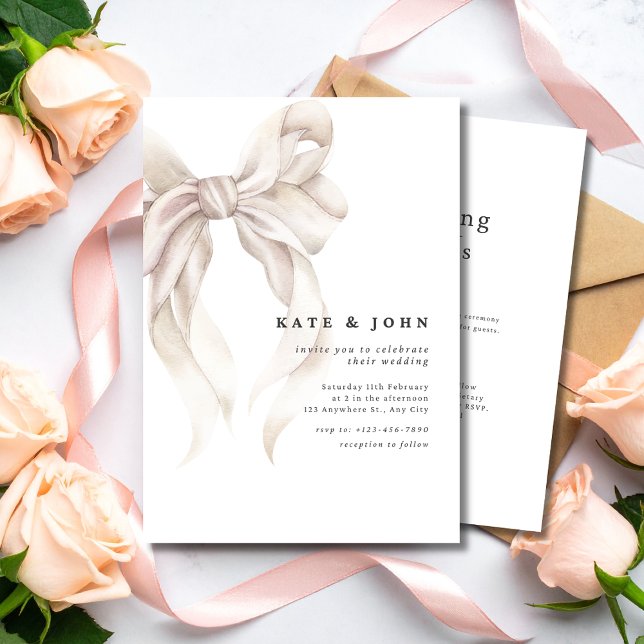 Elegant Bow Wedding Invite, Classic Minimal Modern Inbjudningar (Skapare uppladdad)